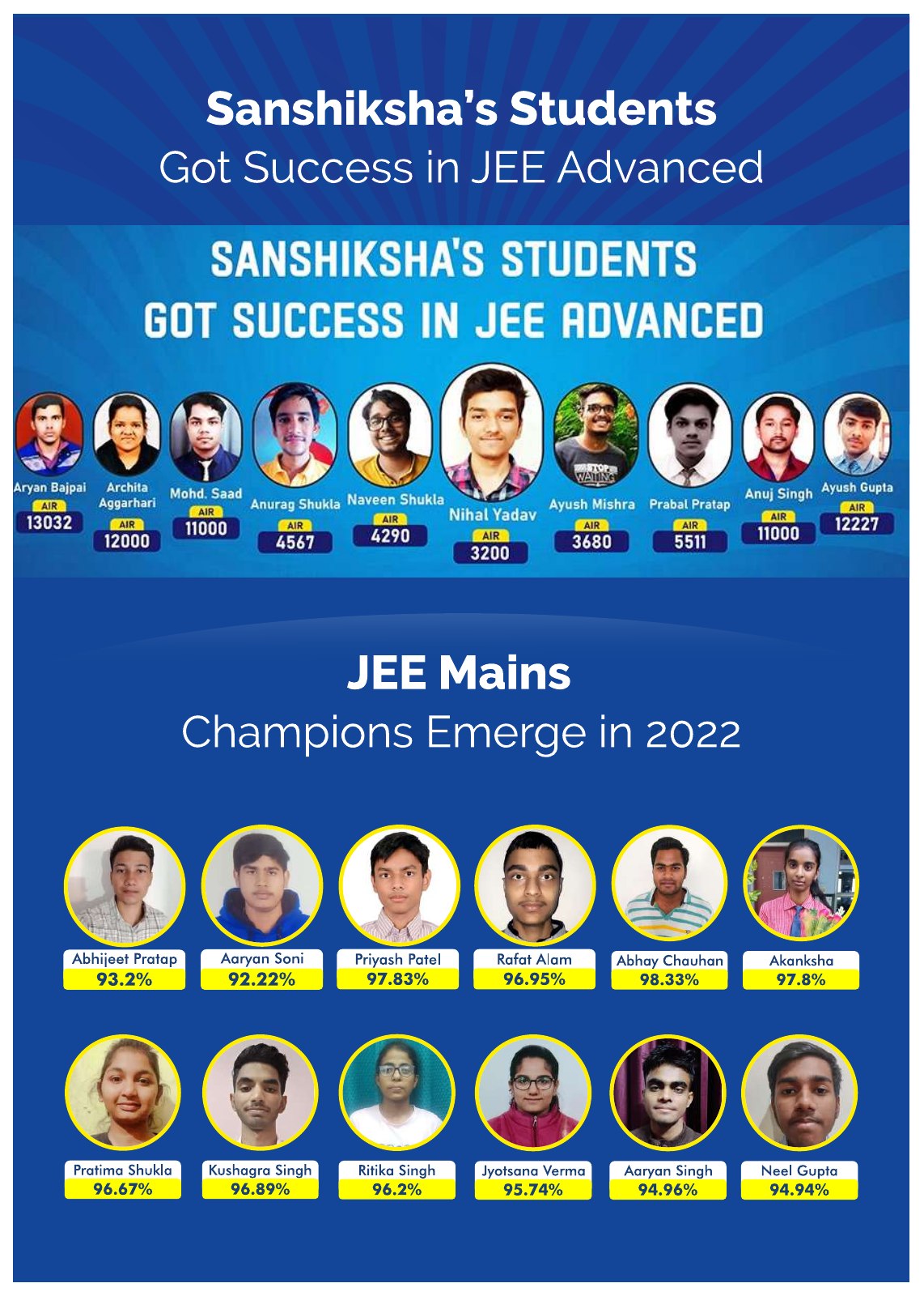 Original catalogue page 11: JEE achievements & JEE Main 2022